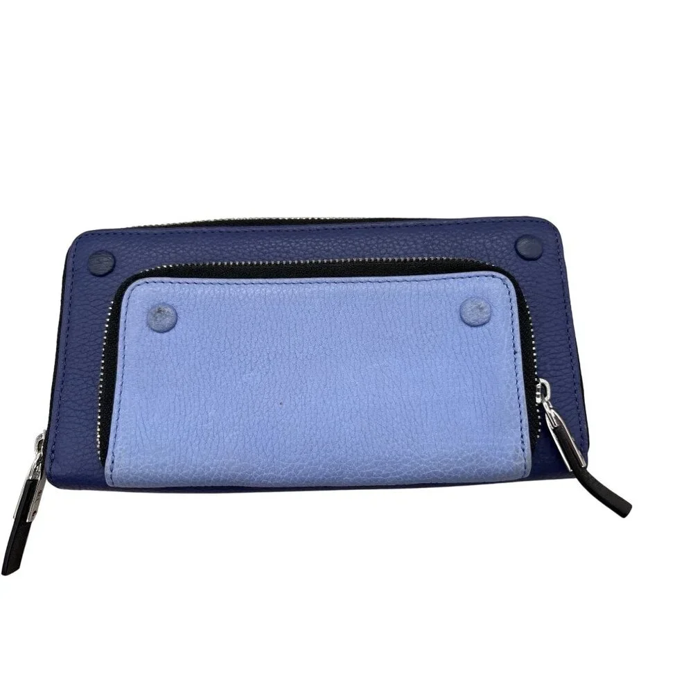 Vince Camuto Womens Blue Leather Wallet Two-toned Zip Around Card Holder